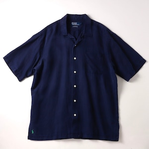 【極美品】90s Ralph Lauren special silk linen open collar shirt "CALDWELL" navy mint condition / 90年代 ラルフローレン スペシャル シルク リネン オープンカラー シャツ コードウェル 半袖 サイズXL ネイビー サマーシャツ 夏服