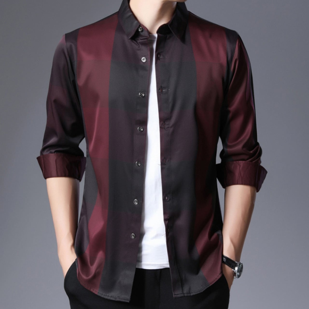 即納・最短当日発送】高級チェック柄 カジュアル ドレスシャツ 3色  