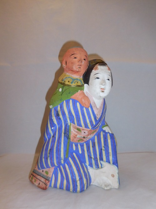 おんぶ土人形 piggy back pottery doll(No1)