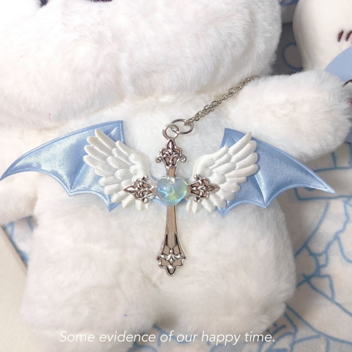 水色ロリィタ 天使の羽 クロス ネックレス エンジェル アクセサリー