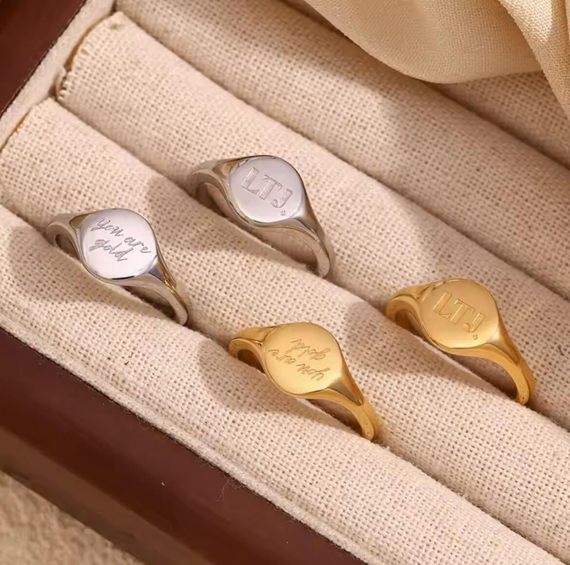 金アレ対応 316L 18k 英語ラウンドリング(0645)