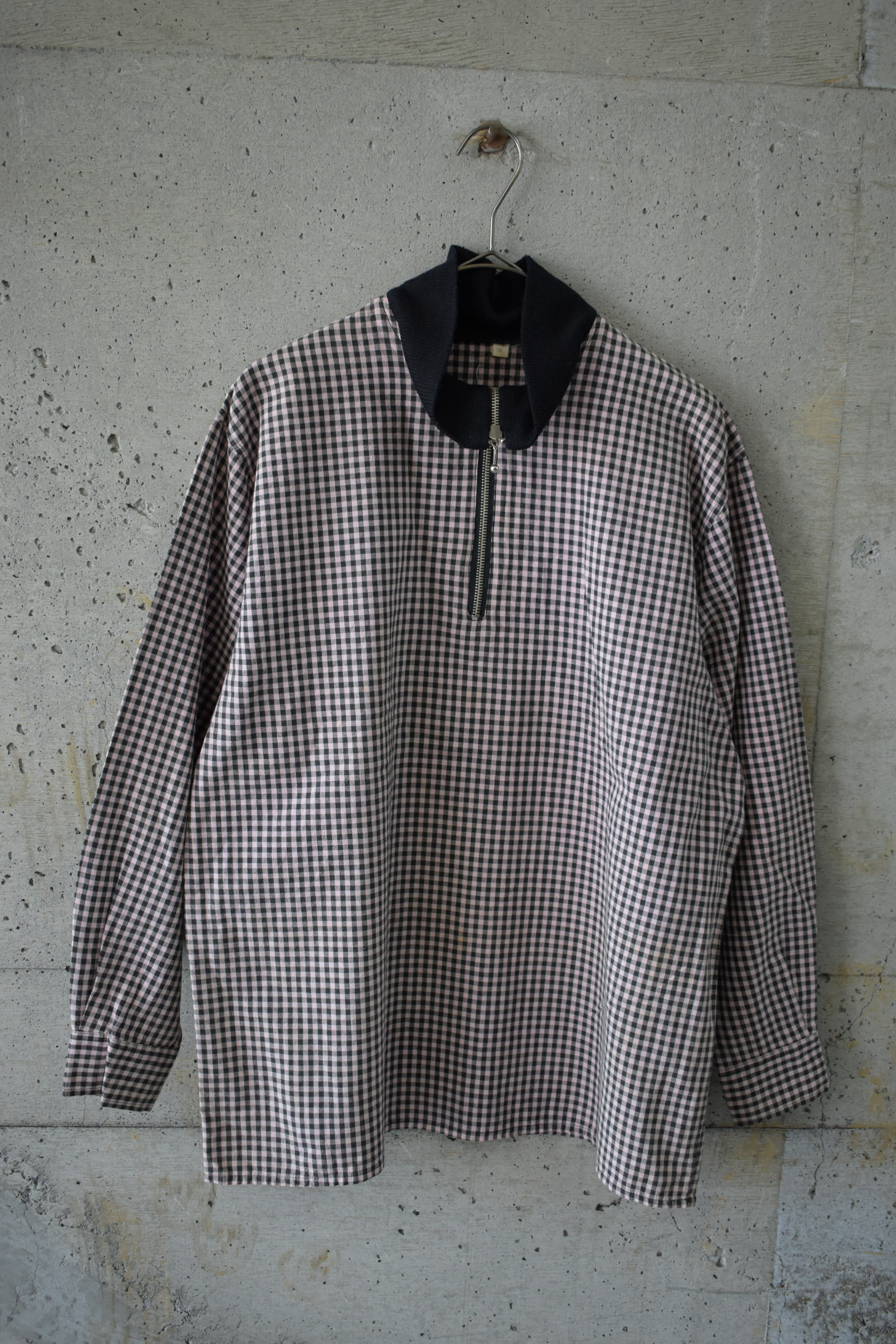 Pink-purple gingham half-zip top