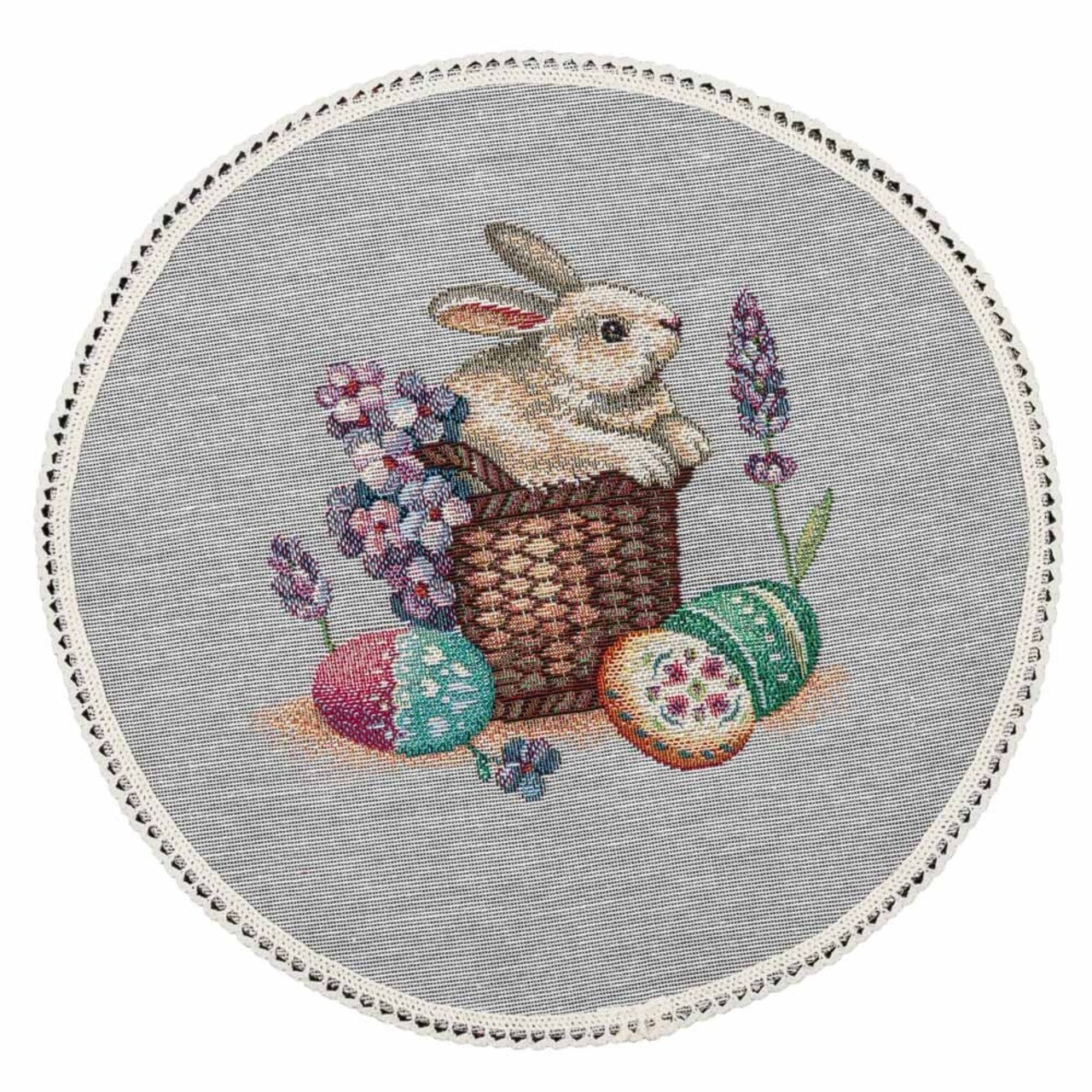 タペストリーラウンドマット　ラビット　うさぎ　イースターエッグ　ウクライナ製 - 1