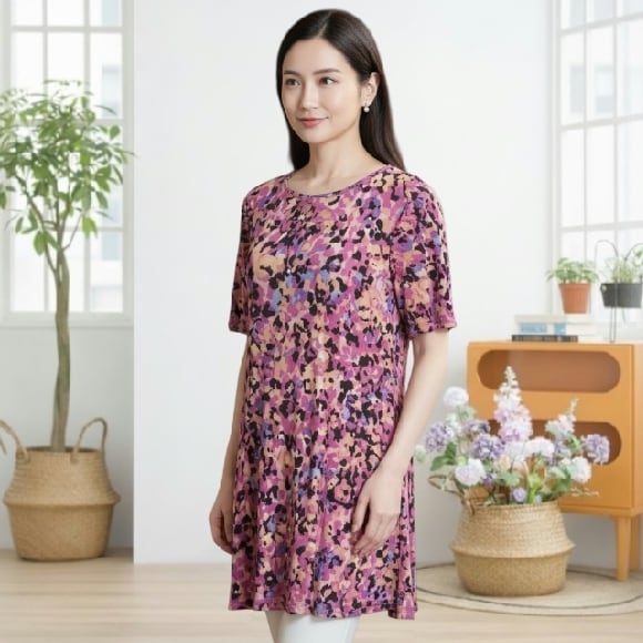 スーパービューティー チュニック カットソー 花柄 パワーネット 2512021 ピンク 2025年春夏 オーラボー 大人かわいい服 大人スタイル キレイメ Super Beauty レディース アパレル 女性 M L LL 30代 40代 50代 60代