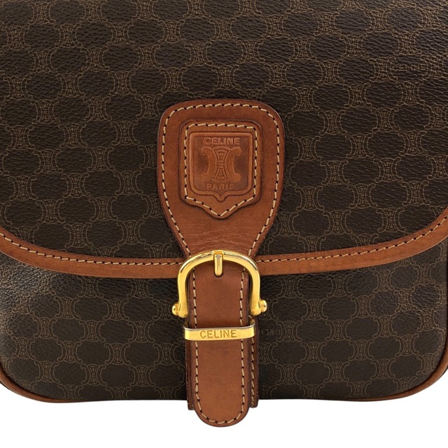 CELINE セリーヌ マカダム ショルダーバッグ ブラウン フロントバックル PVCレザー vintage ヴィンテージ オールド 5zhw5w