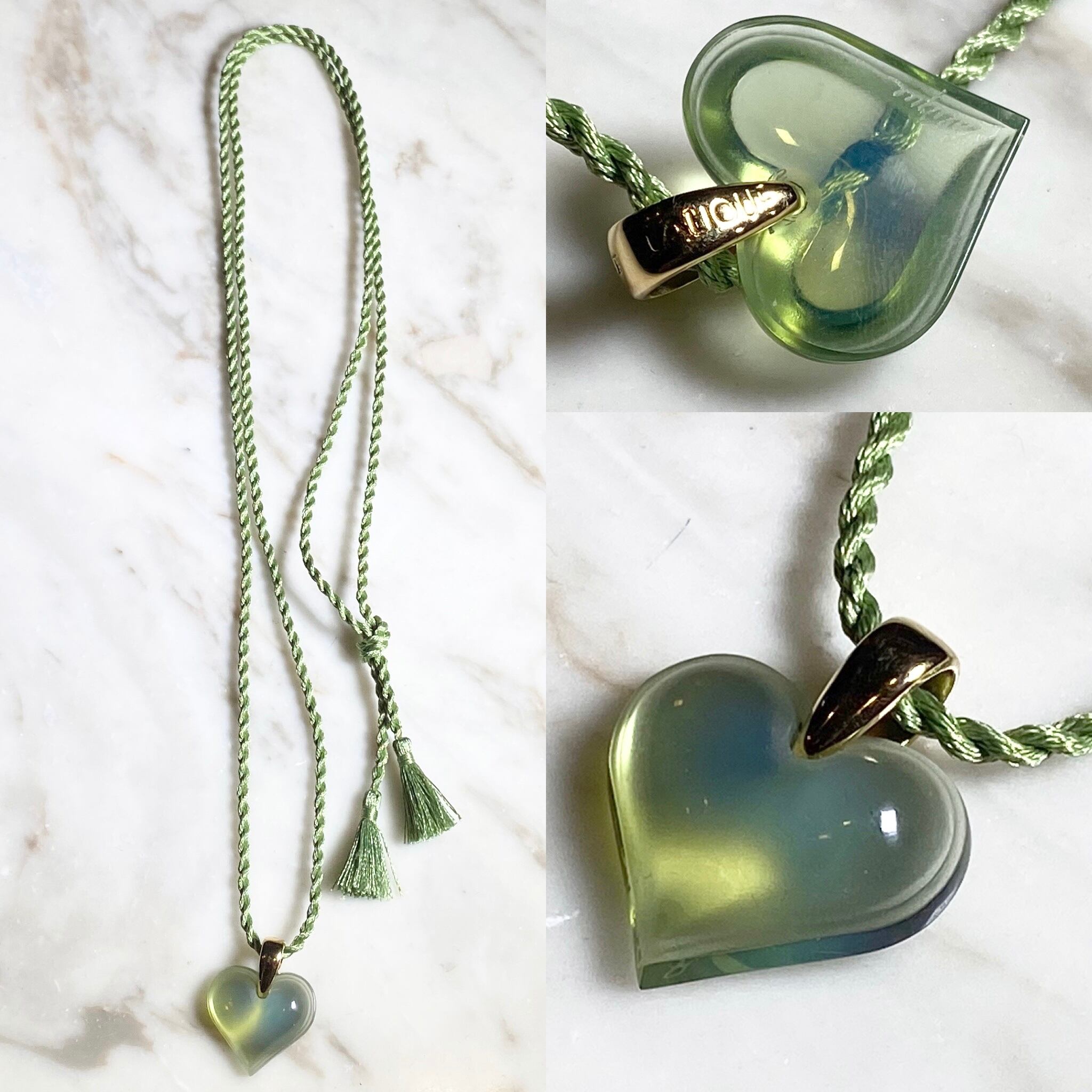 LALIQUE green glass heart pendant necklace NOIR ONLINE