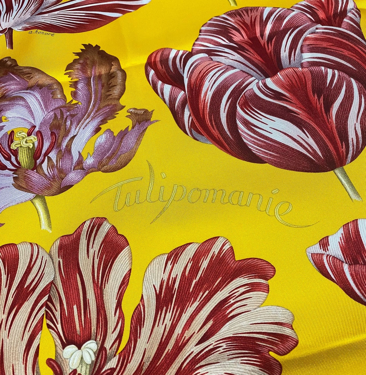 HERMES エルメス スカーフ カレ90《チューリップマニア》Jaune Vif
