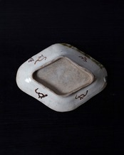 菱形皿　緑釉鉄絵蟹図　２枚　/　江戸中期〜明治初期