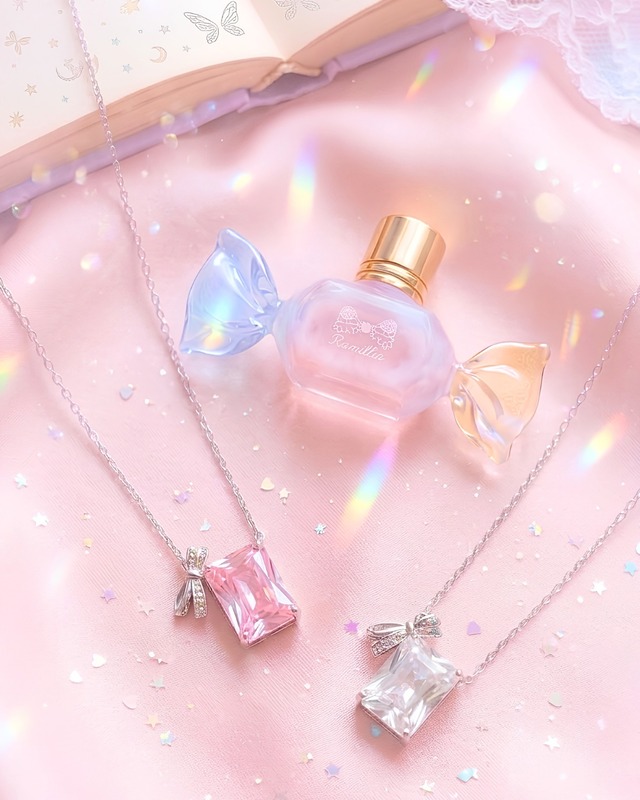 スクエアストーンリボンネックレス（2 colors）　R2507016
