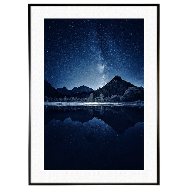星空写真 湖の静水に映る夜空 インテリアアートポスター額装 AS3339