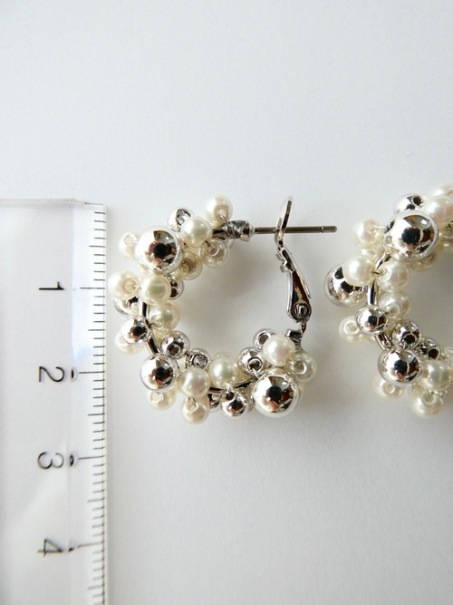 random beads pearl hoop  pierce/earrings silver×pearl