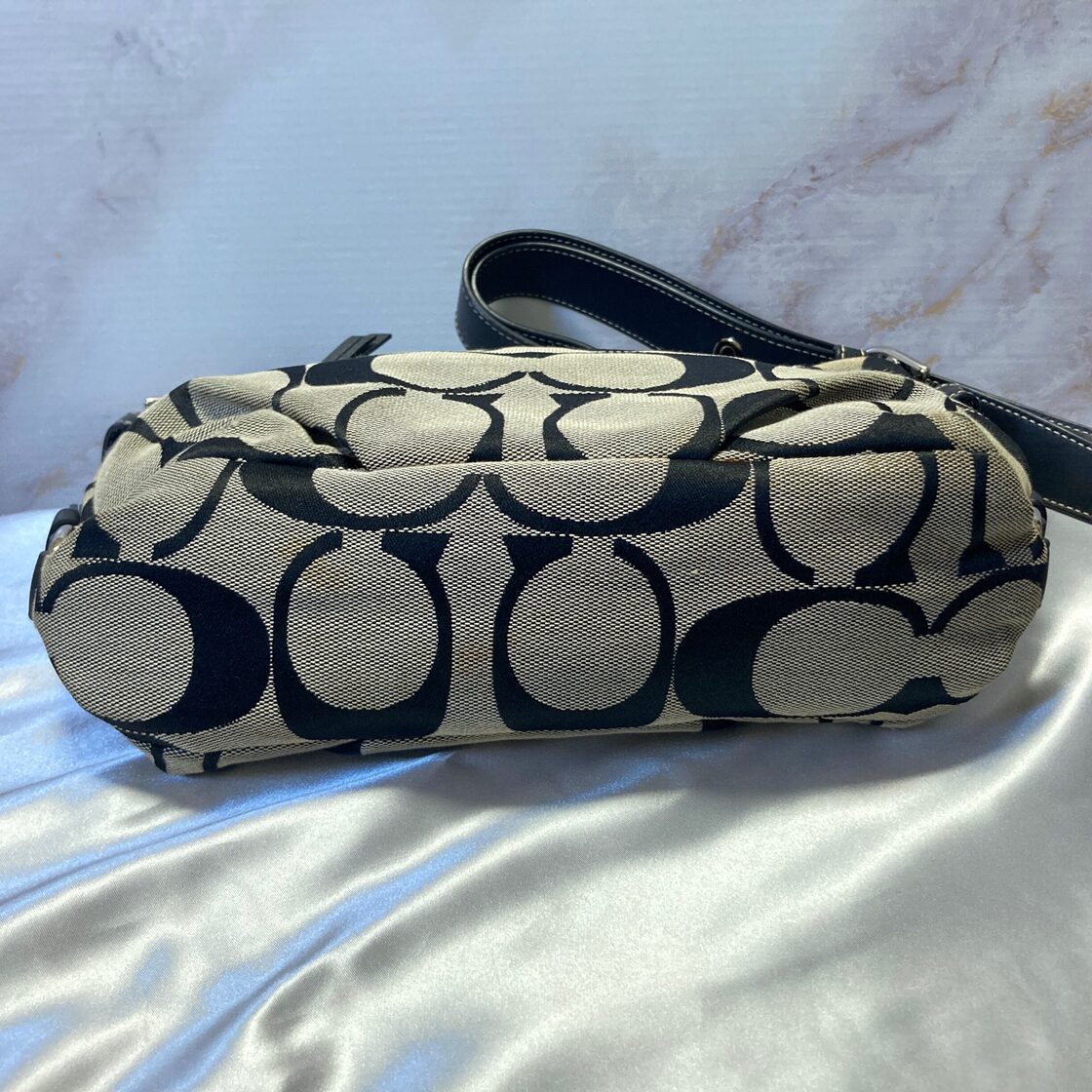 COACH コーチ 2WAY バッグ ネイビー パイソン柄 レザー ハンド 【公式 