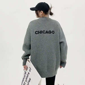 ★予約★D-478　2026秋冬新作♡CHICAGOバックロゴ刺繍ニット　グレー