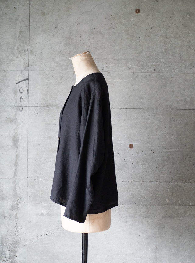 "RUSS BERENS" 1990s Linen no-collor shirt jacket
