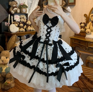 ゆめかわ♡バックリボン付きホワイトロリィタJSK wanpi205 ゆめかわ♡バックリボン付きホワイトロリィタJSK wanpi205