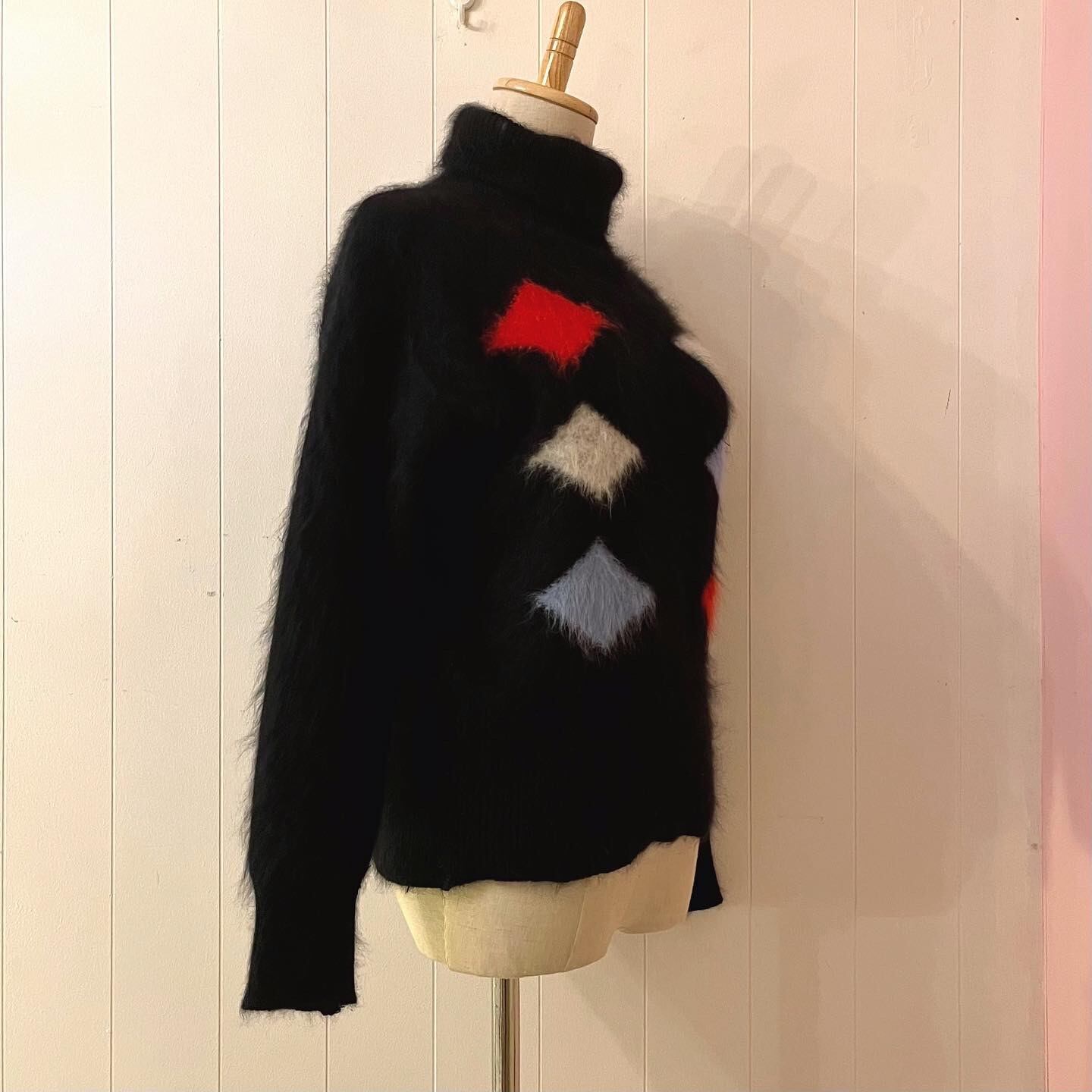 black argyle mohair turtle sweater