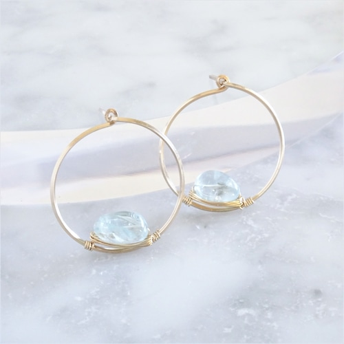 14kgf*宝石質AAA Aquamarine pierced earring / earring