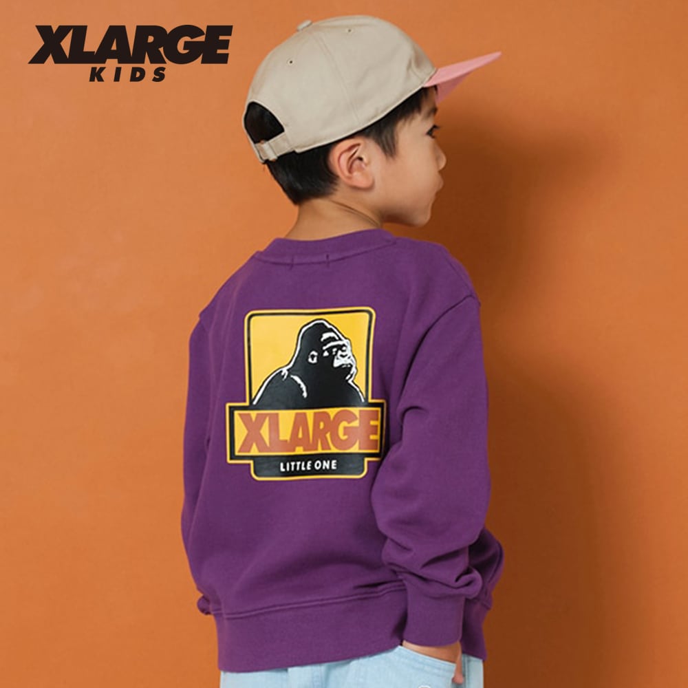 XLARGE KIDS (エクストララージ）xl9423210-配色ボックスゴリラトレーナー（クロ、パープル）