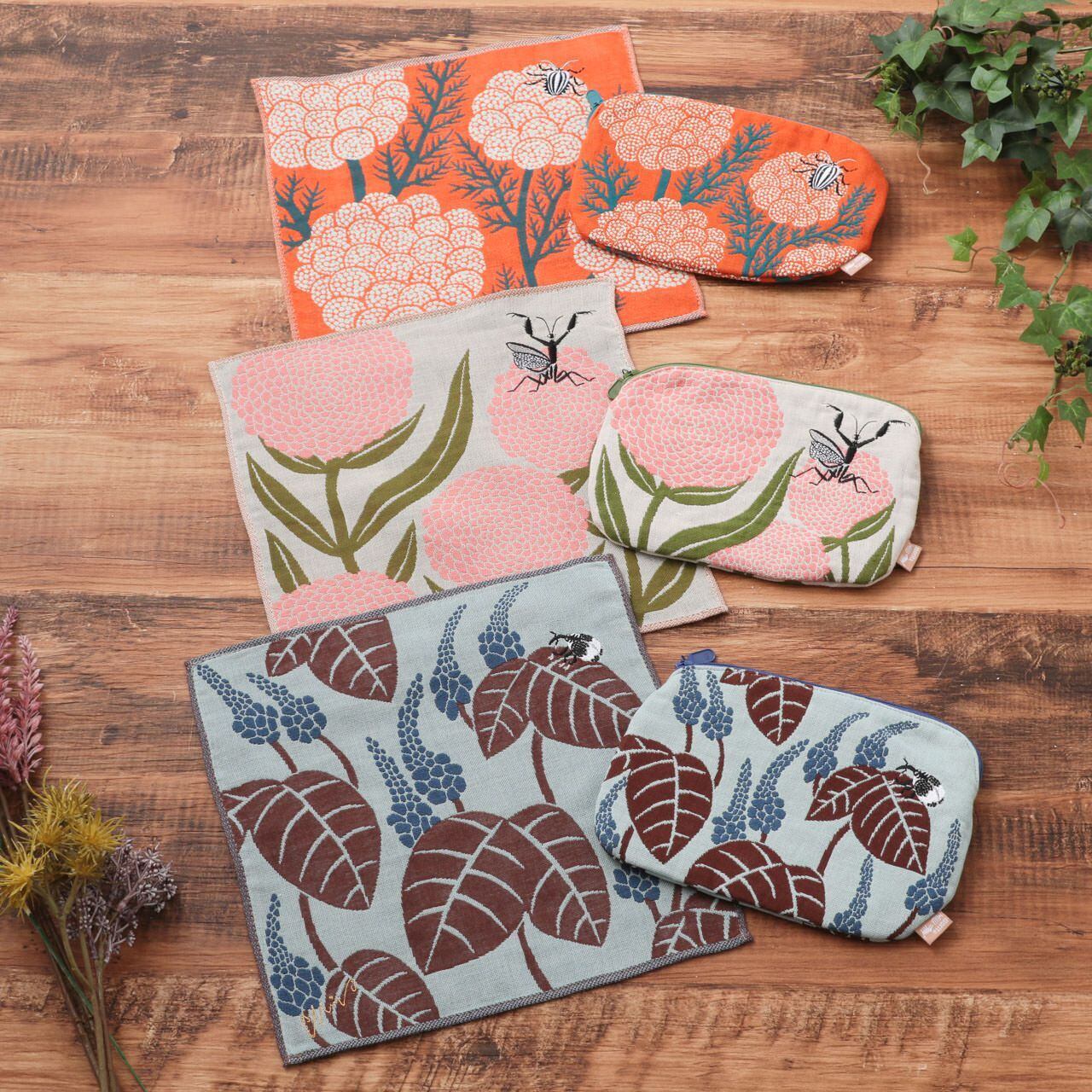 ハンカチ ポーチ セット セット商品 ハンカチ&ポーチ レディース morita MiW / 森田MiW × 楠橋紋織 コラボ ブランド ガーゼハンカチ ガーゼ生地 綿 100% 花 動物 アニマル 虫 オレンジ ブルー ベージュ ピンク Kb016