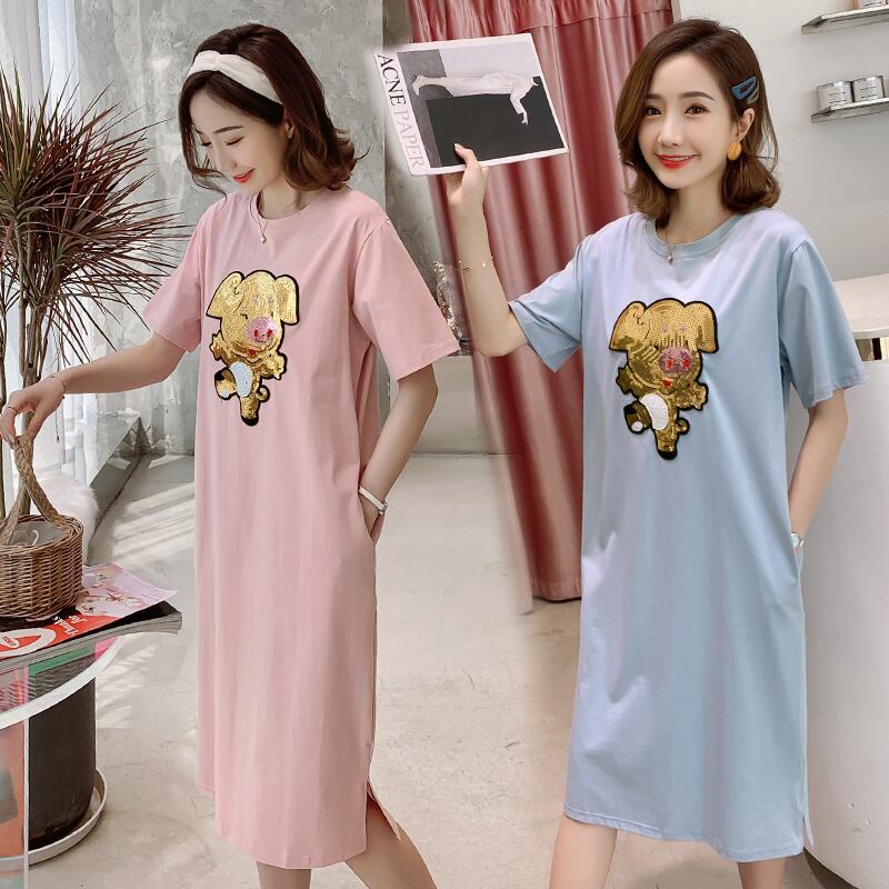 【新作】【送料無料】 マタニティ服サマーラウンドカラーかわいい動物柄マタニティドレス服妊婦ミドルロング妊娠服 大人ガーリー スウィート キュート カジュアル 夏物 AL expec356132738876