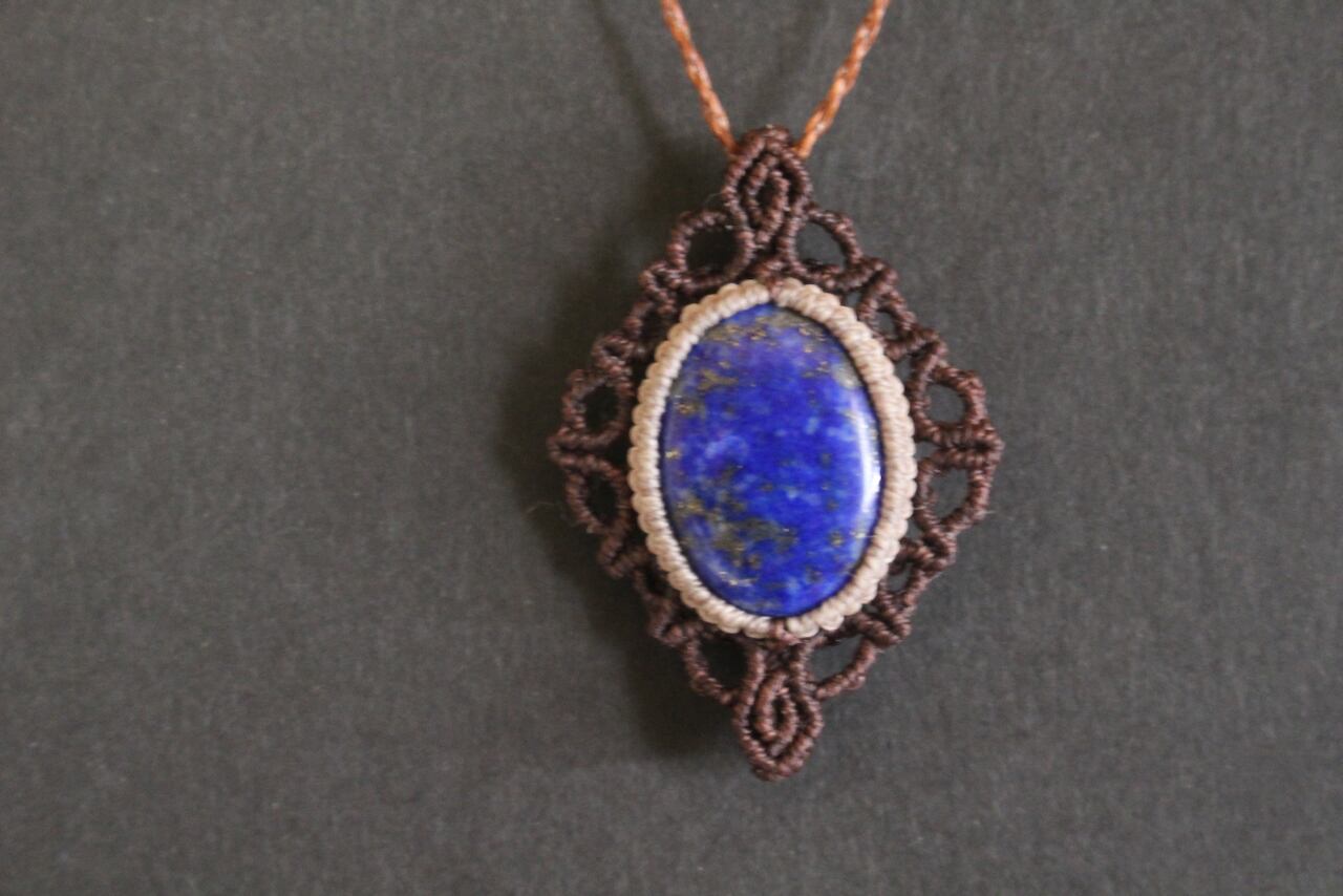 Lapis lazuli micro macrame design pendant