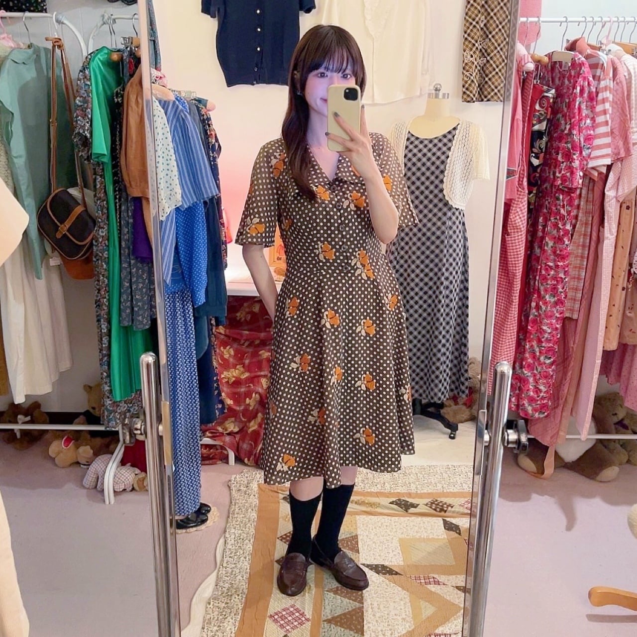 fruit embroidery brown dot one-piece