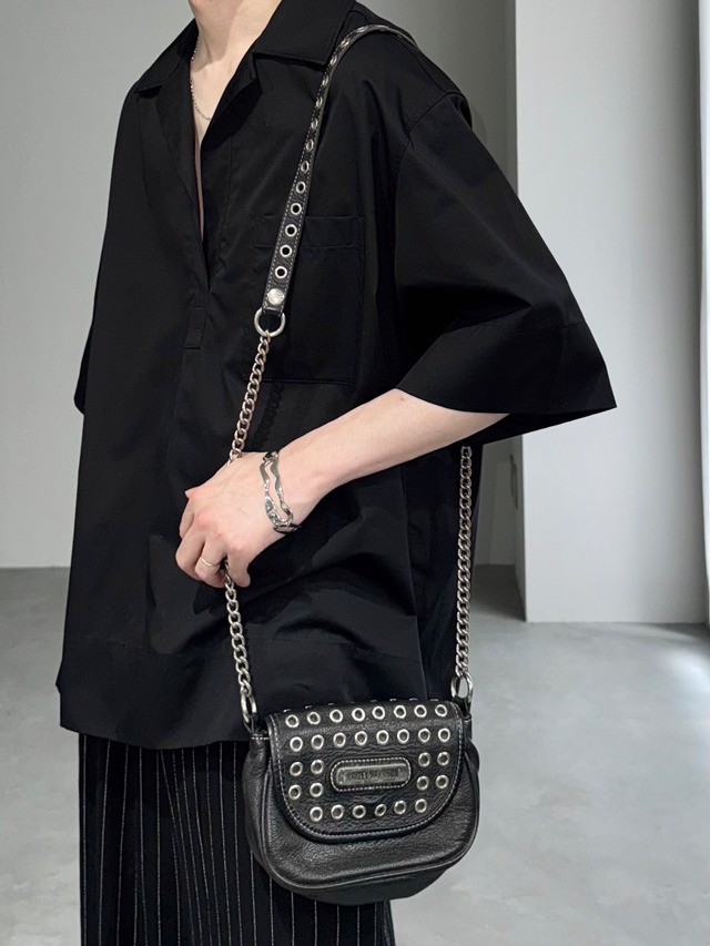 “Harley-Davidson” eyelet leather shoulder bag / black × silver