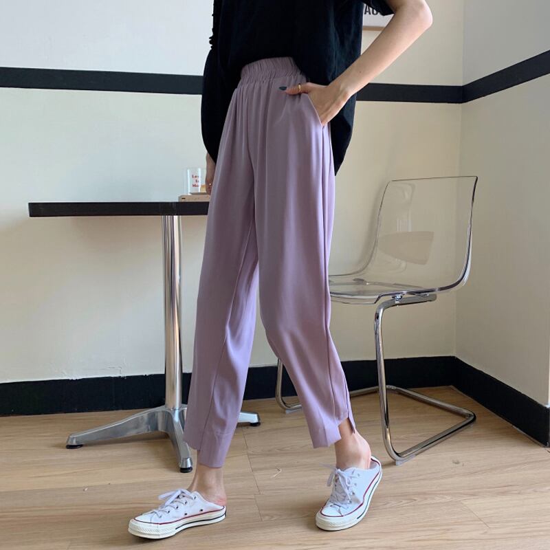 パンツ サマー薄手ハイウェストウェストルーズカジュアル 夏物 パープル 試着室12232877826