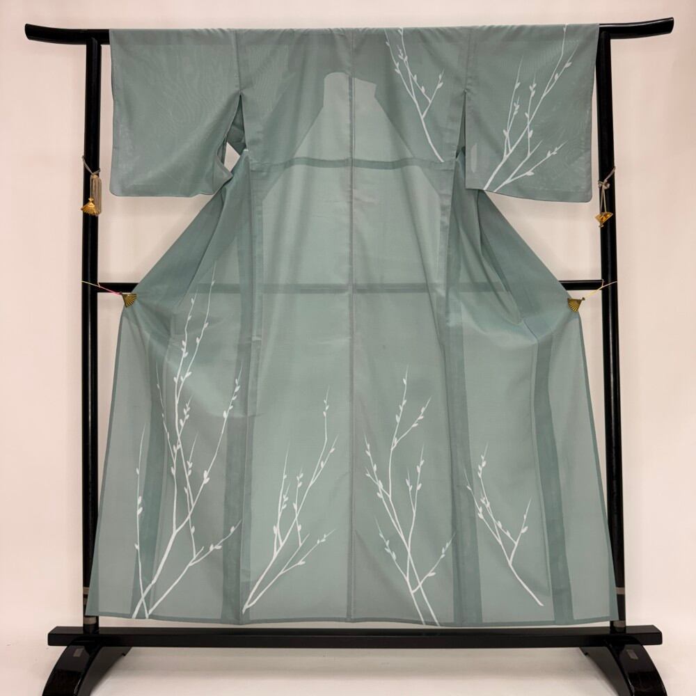 訪問着 付け下げ 絽 夏用 夏 洗える着物 礼装 ポリエステル 裄63cm S サイズ 緑 6122
