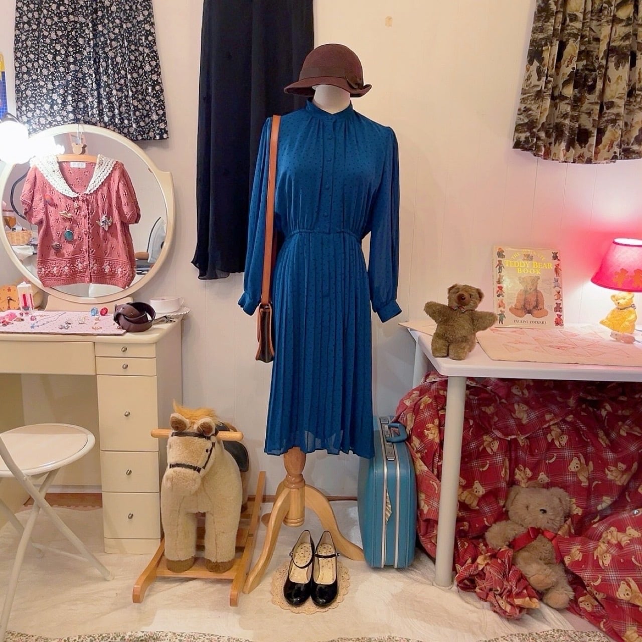 blue green dot pleats one-piece