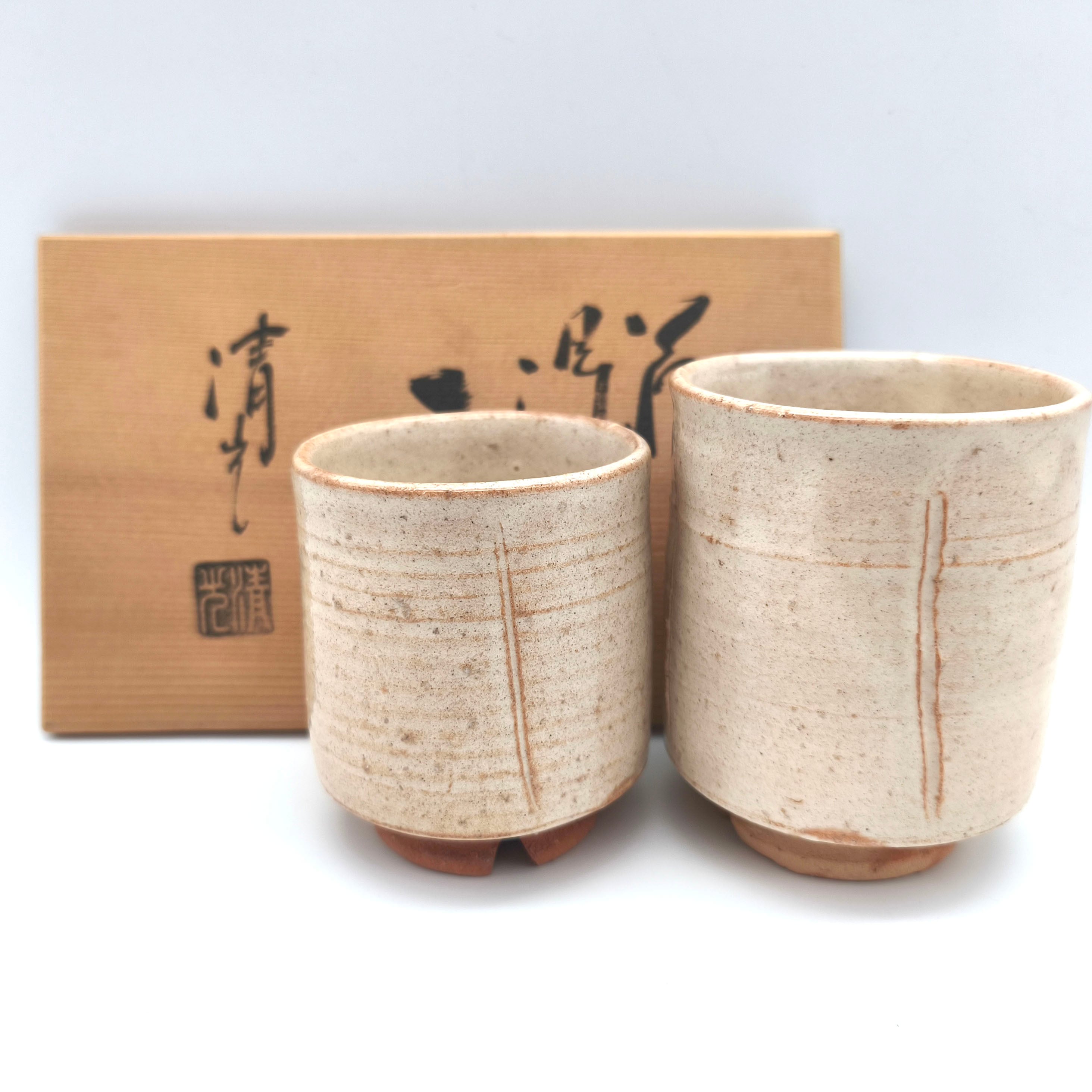 虎渓山・水月窯・粉吹風・夫婦湯呑・共箱・No.190411-015・梱包サイズ