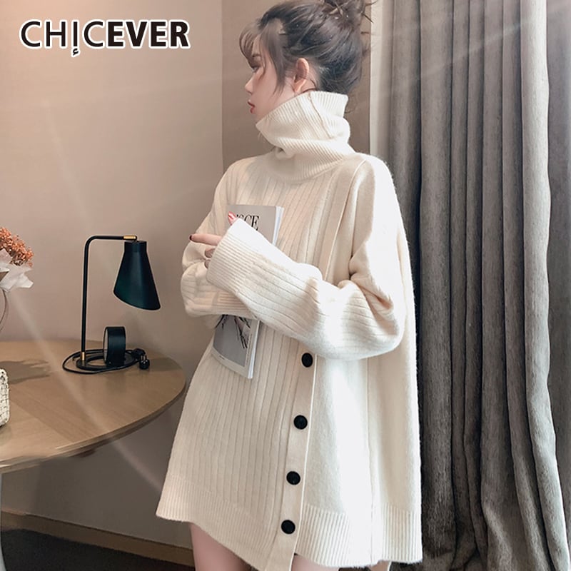 CHICEVERセーター女性タートルネック長袖編み物ゆるい特大プルオーバー2020秋 ロング オータム 秋物 6base560894091142