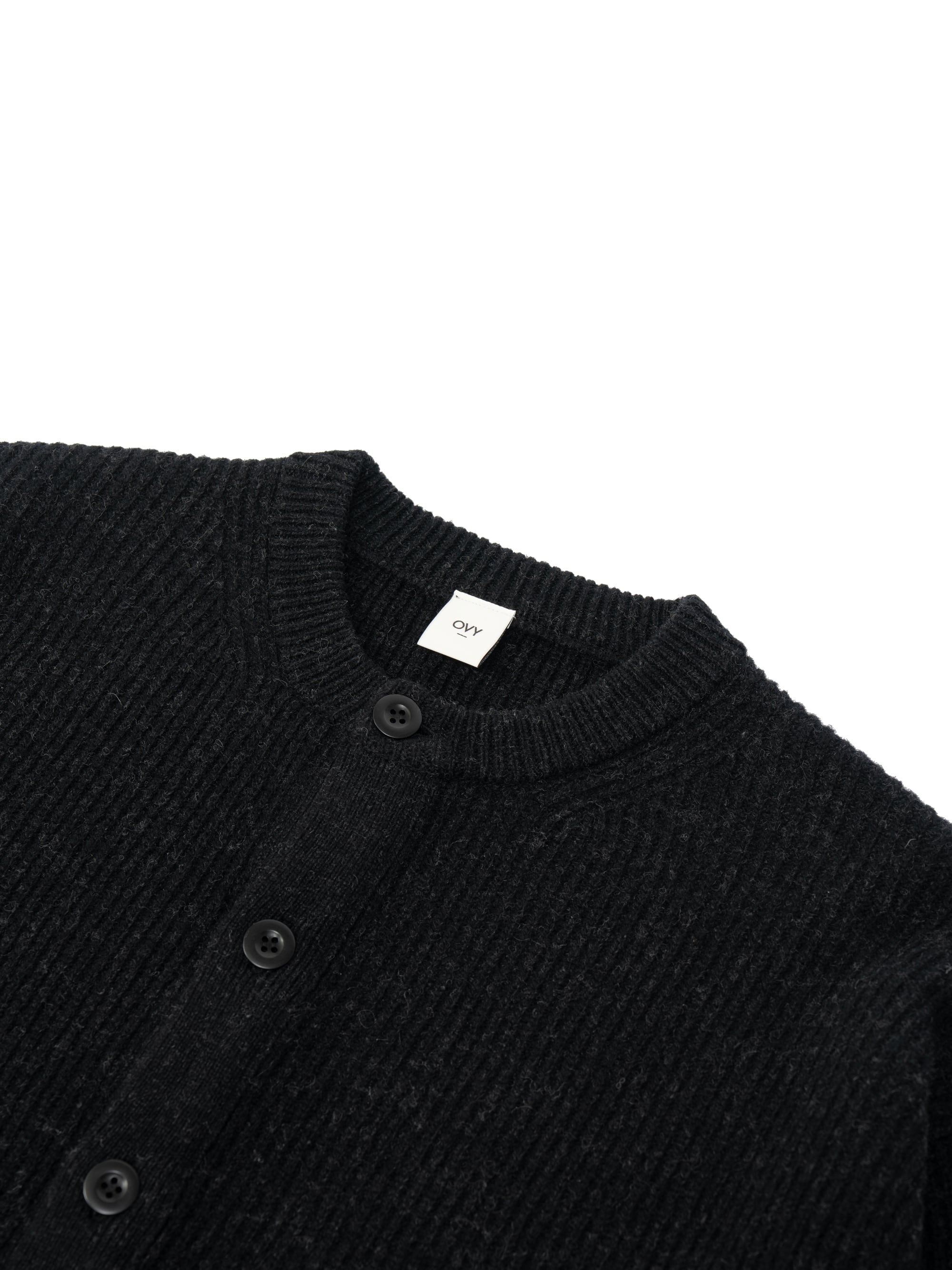 Super Comeback Lamb Wool Crew Neck Cardigan (black) | OVY