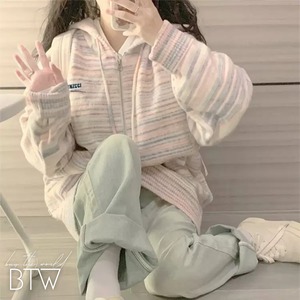 【韓国レディースファッション】オーロラニット ジップパーカー カジュアル 大人可愛い 秋冬 BW2737