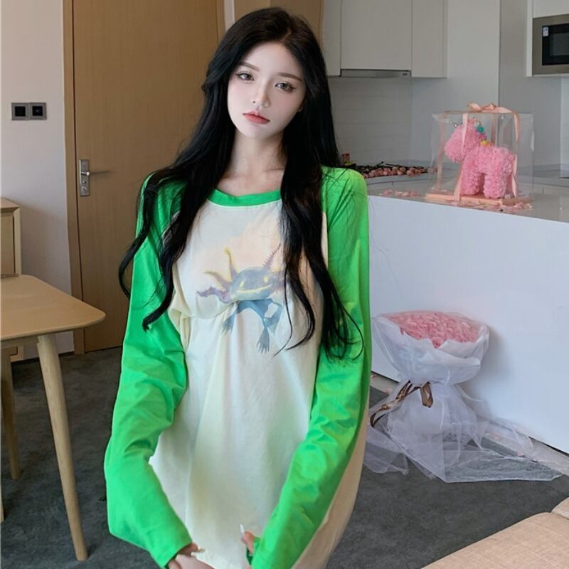 カラースリーブTシャツ シャツ レディースオータムトップス ロング 秋物 YY-ファッション51827937572