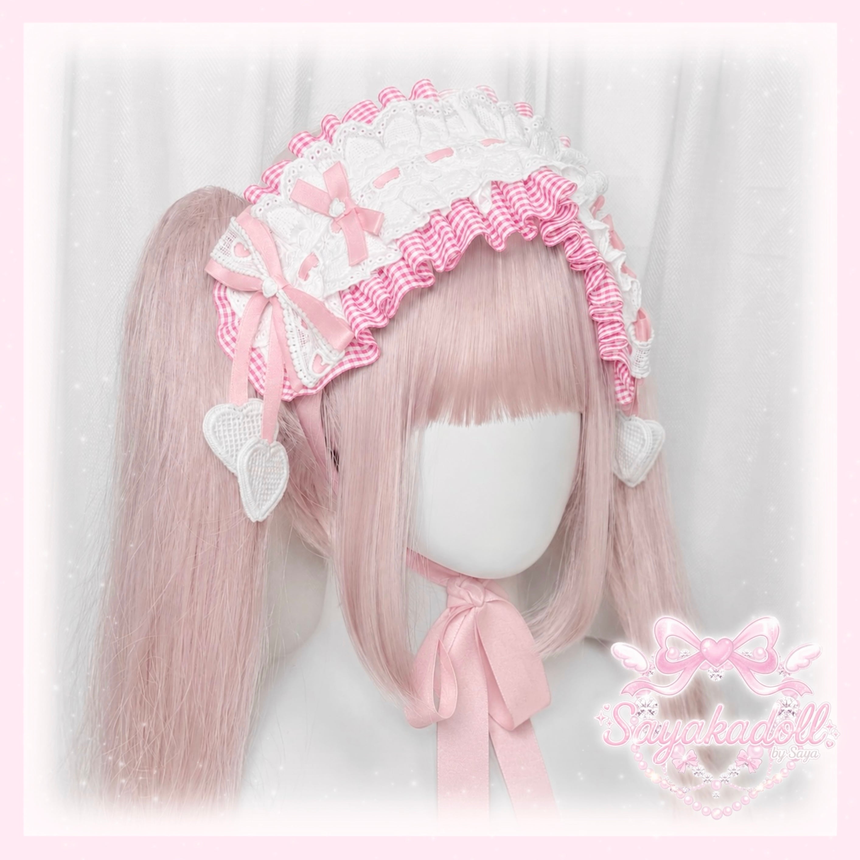 ♡ Lolita ボンネット風 フリルリボンヘッドドレス white 2‬