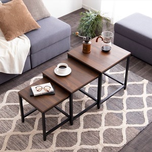 ネストテーブル 木目調 大理石柄