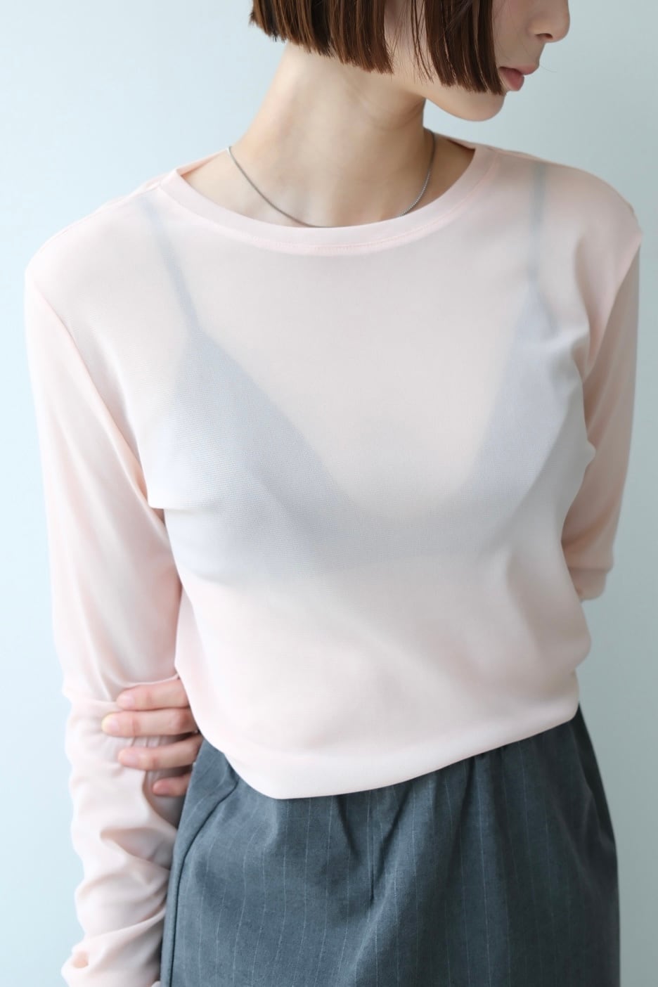 crew neck sheer tops クルーネックシアートップス Pink