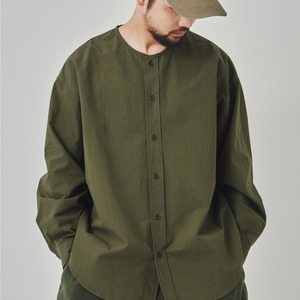 ラウンドヘム バンドカラー シャツ  A1903