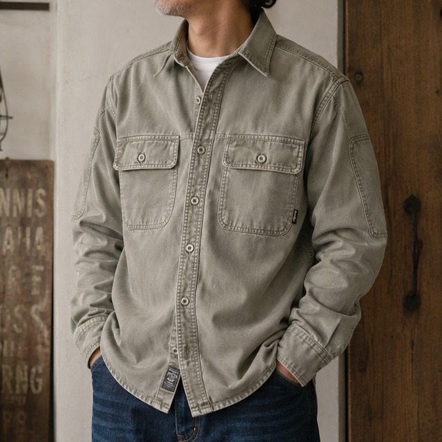 American retro double pocket work shirt 00495