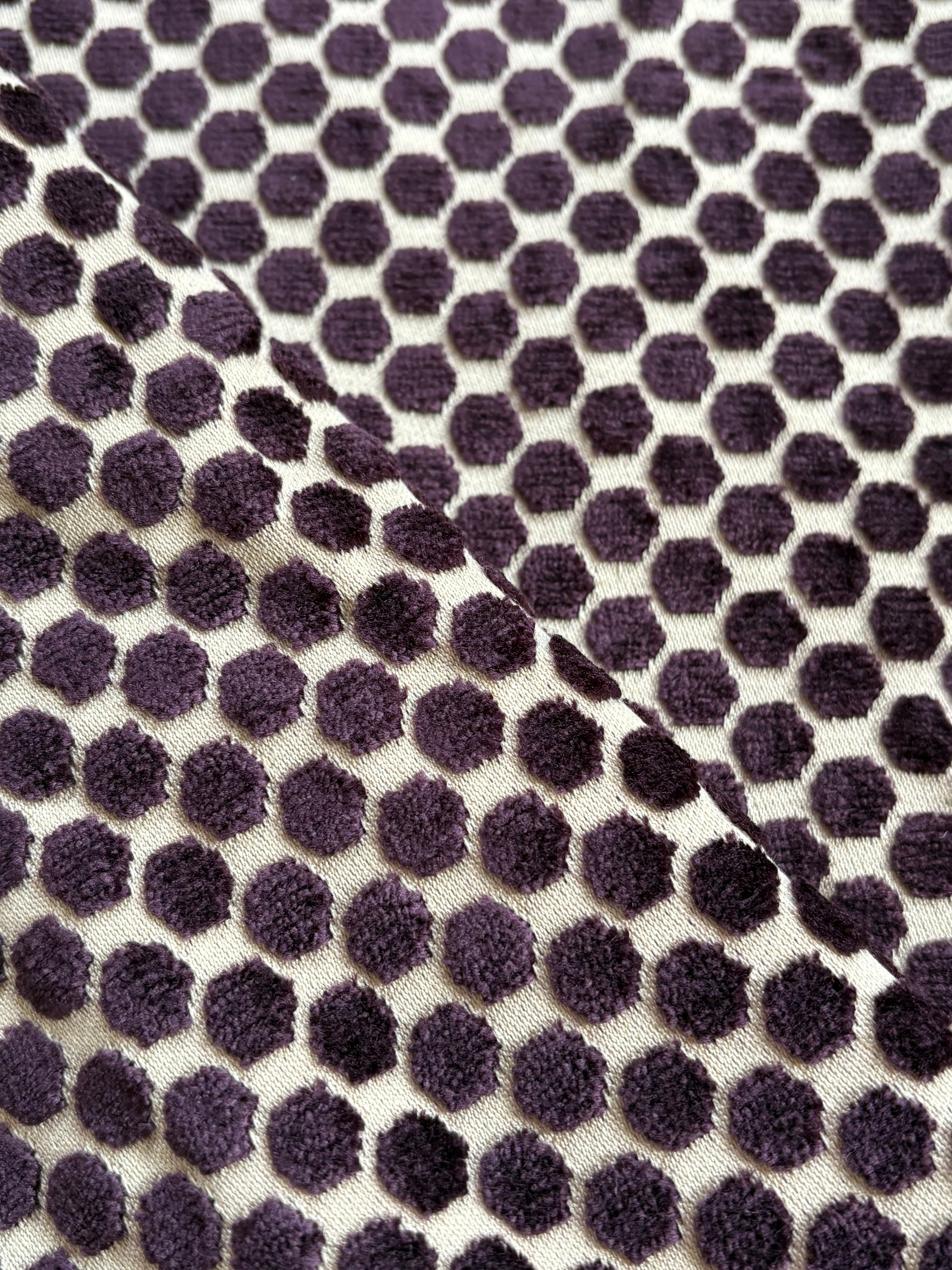 フランス インテリアファブリック ジャカード カットファブリック パープル ドット柄 32cm×134cm カルトナージュ ポーチ他