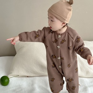 【BABY】ワッフルベア柄暖かいロンパース