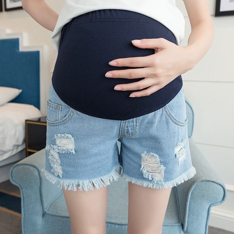 【新作】【送料無料】 マタニティウェア2020夏の新しいカジュアルウォッシュデニムショーツファッション生のエッジ破れた穴妊娠中の腹リフトショーツ-アリババ サマー 夏物 ブルマー expec299618860773
