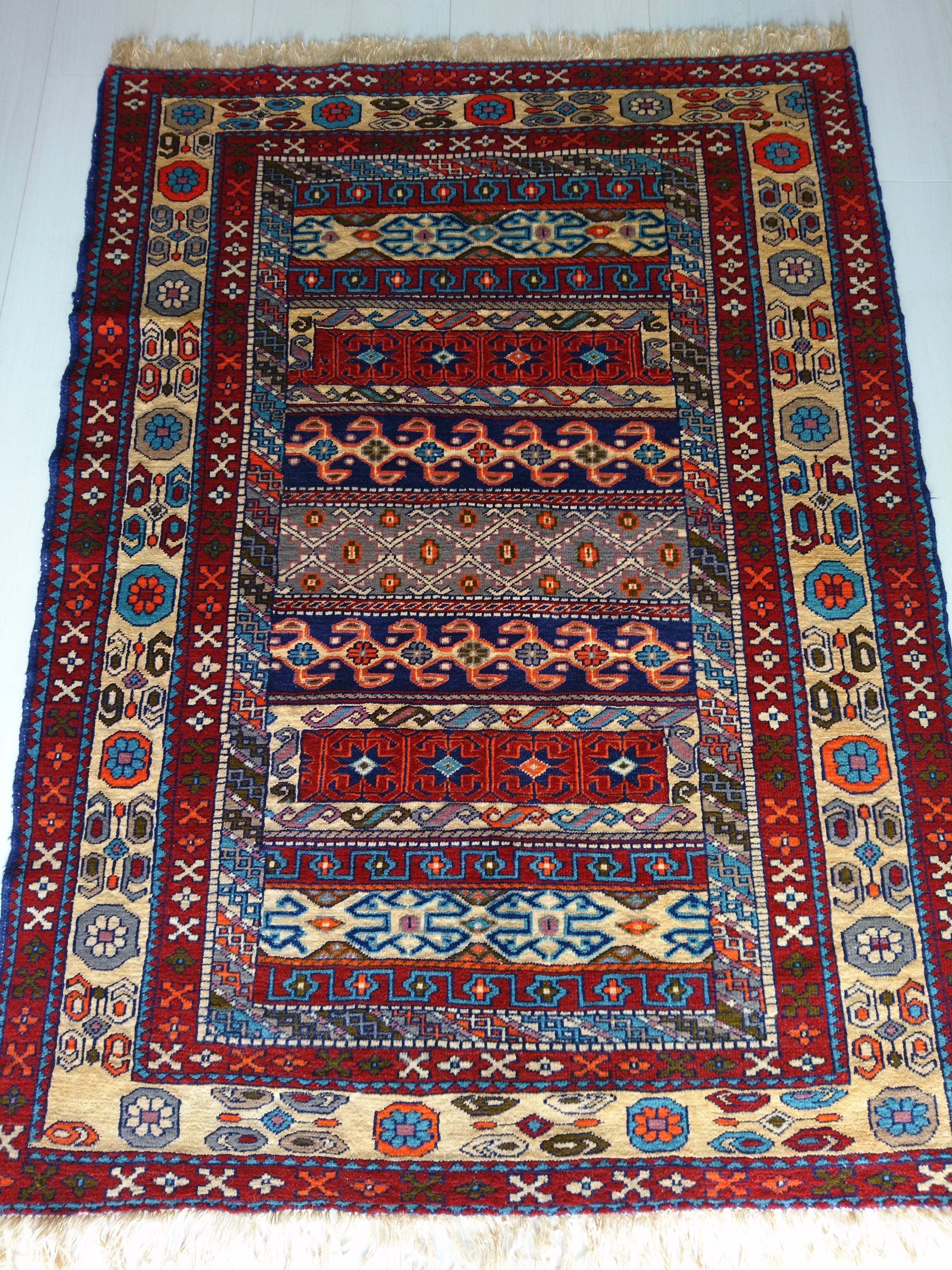 ペルシャ絨毯 149×110cm 手織り ヴィンテージ キリム柄 ウール/シルク-