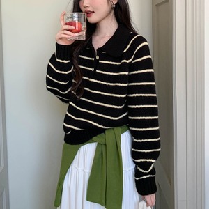 striped polo-collar knit　J00335
