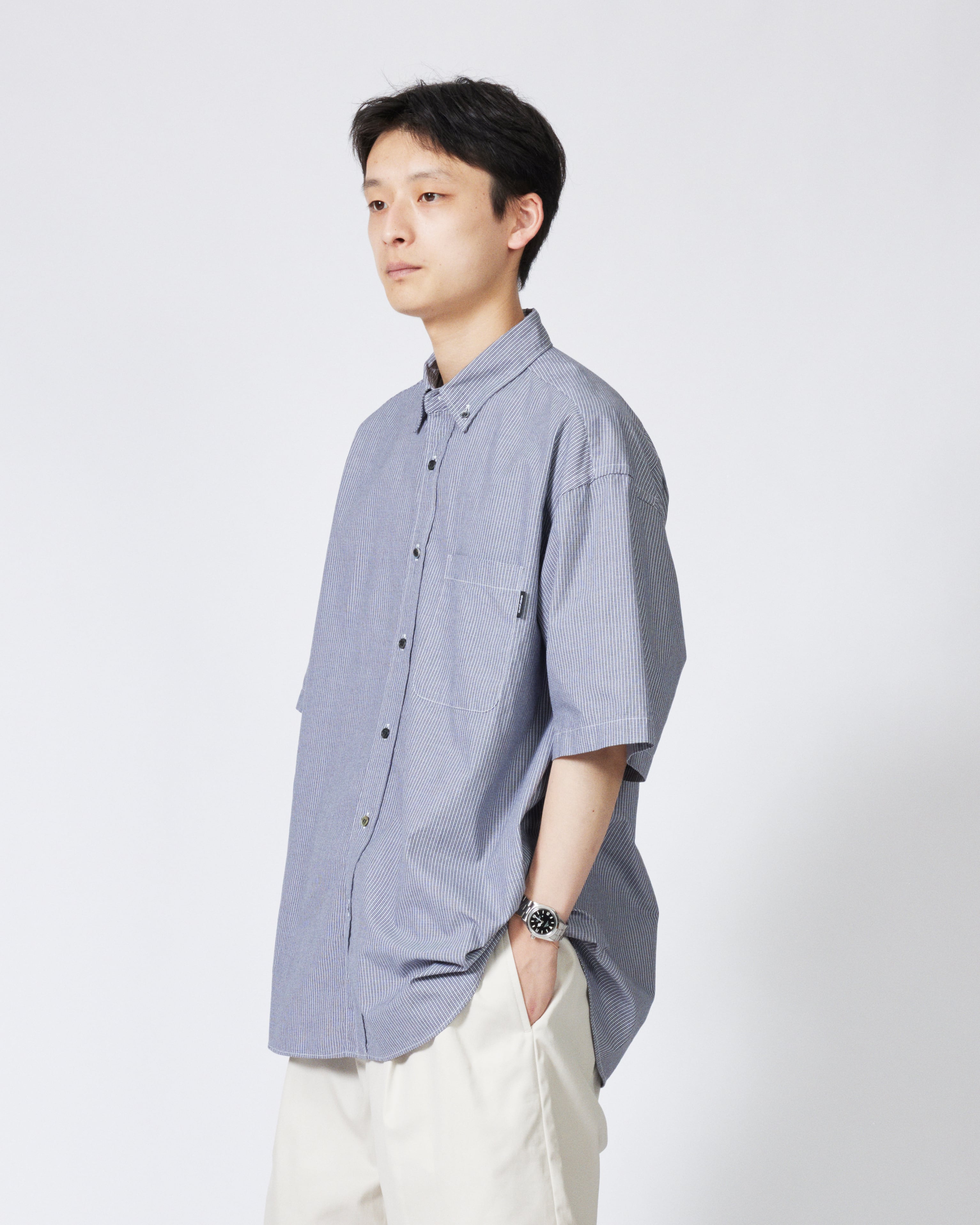 everyone oversized B/D check short sleeve shirt (BLACK) | everyone