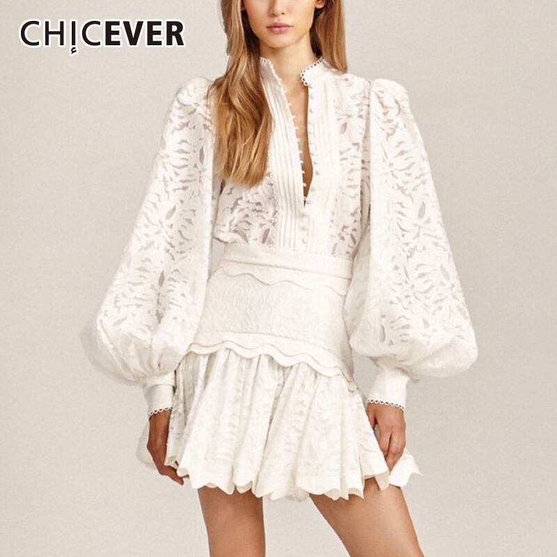 CHICEVERプリントパターンレディースドレススタンドカラーランタン長袖パースペクティブヴィンテージドレス2020秋 ロング オータム 秋物 ビンテージ 6base564494962995
