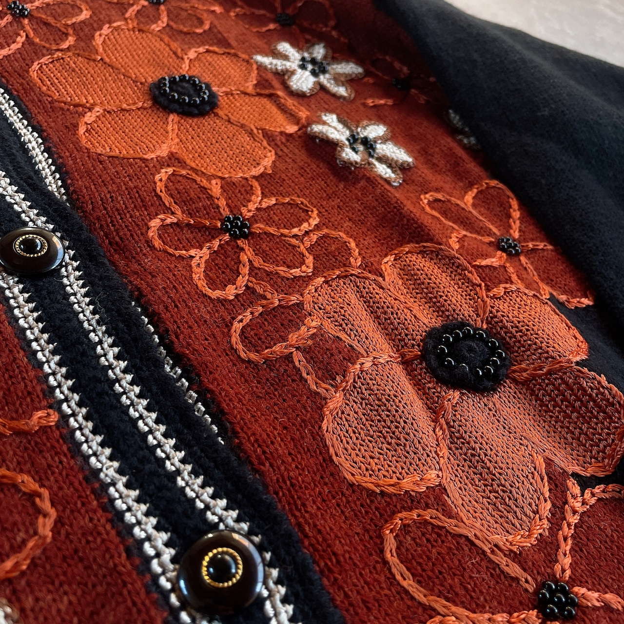 used レトロ 花 刺繍 ニットカーディガン古着 ヴィンテージ vintage  