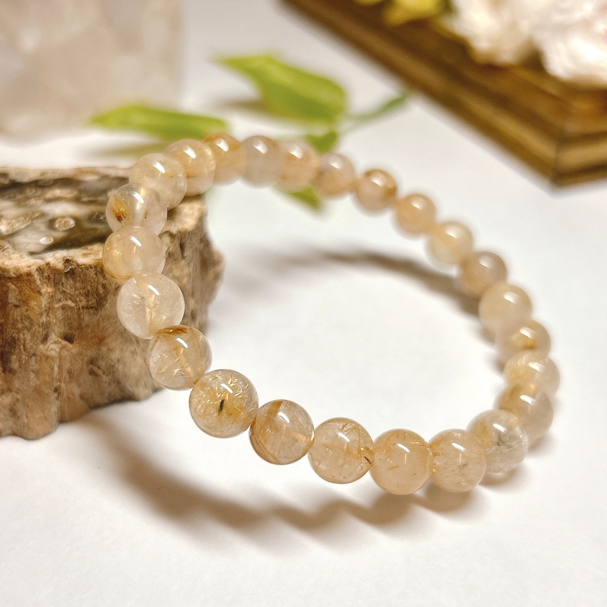 【E8381】お買い得！ゴールデンルチルクォーツ7㎜＊ブレスレット＊仕事＊お金＊Golden Rutile Quartz Bracelet