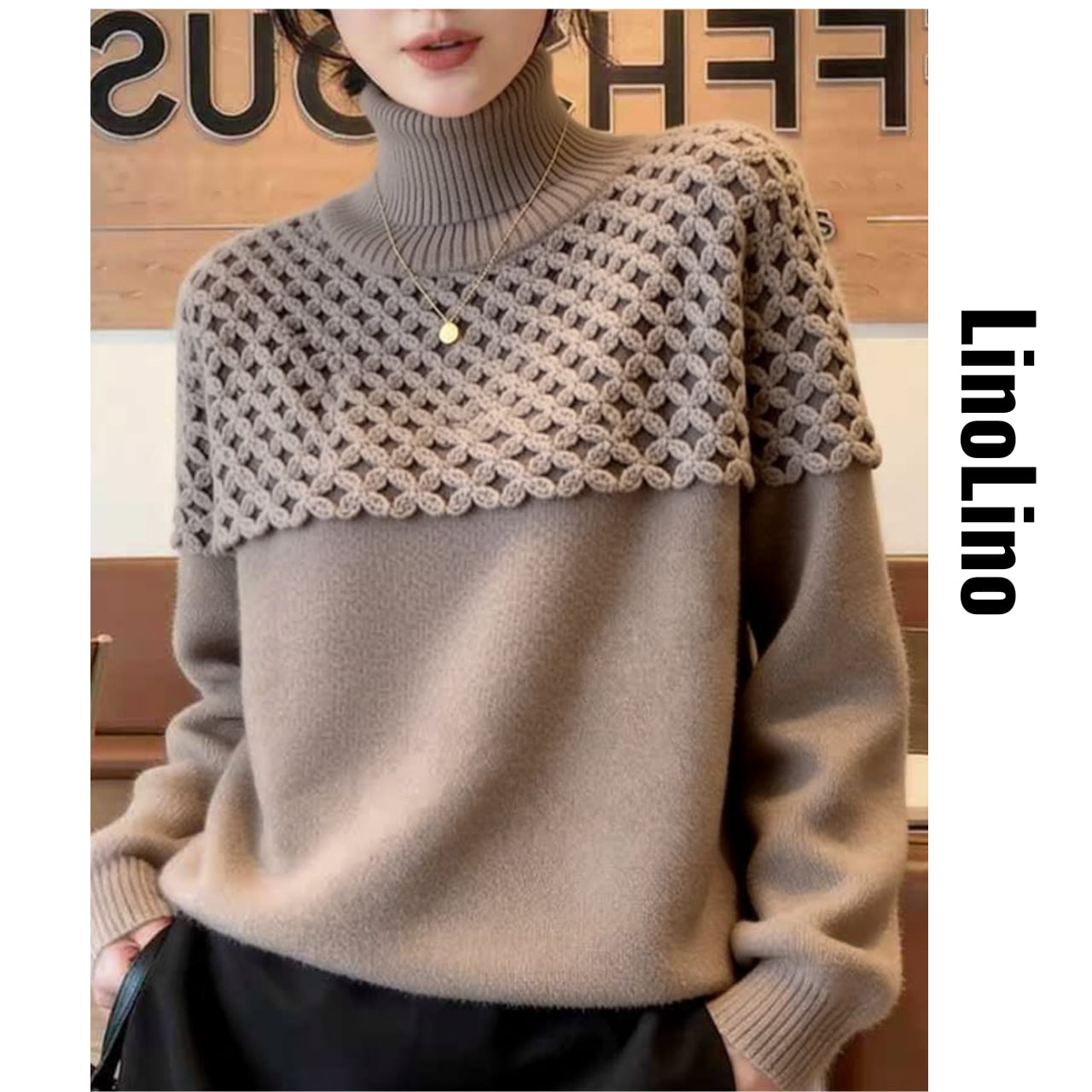turtleneck lknit switching knit L00725